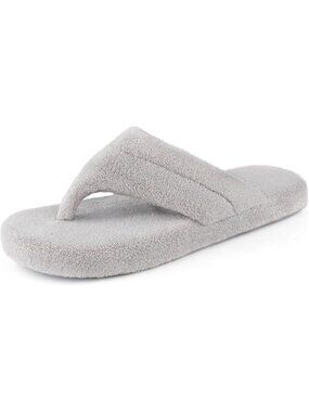 Women's Grey Flip Flops Spa Thong Open Toe Memory Foam Lining House Slippers